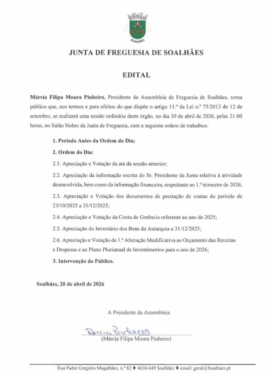 Sess&atilde;o Ordin&aacute;ria da Assembleia de Freguesia